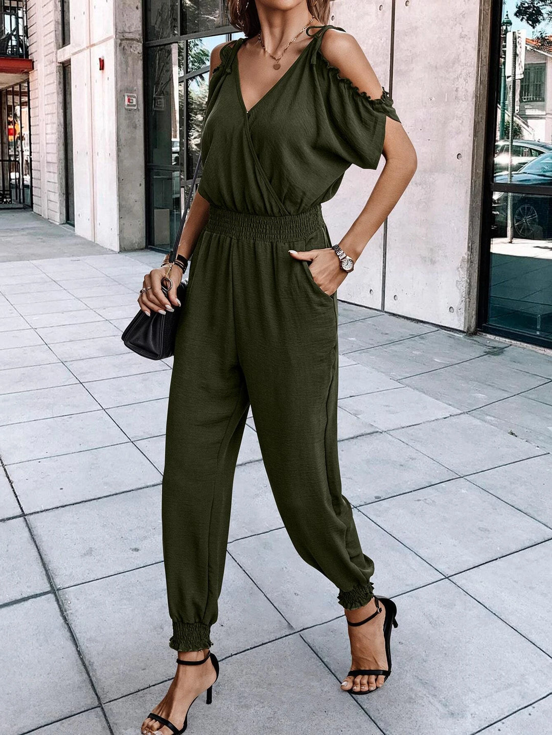 Short Sleeve With Slant Pockets Jumpsuit