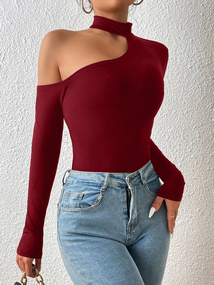 Asymmetrical Neck Slim Fit Bodysuit