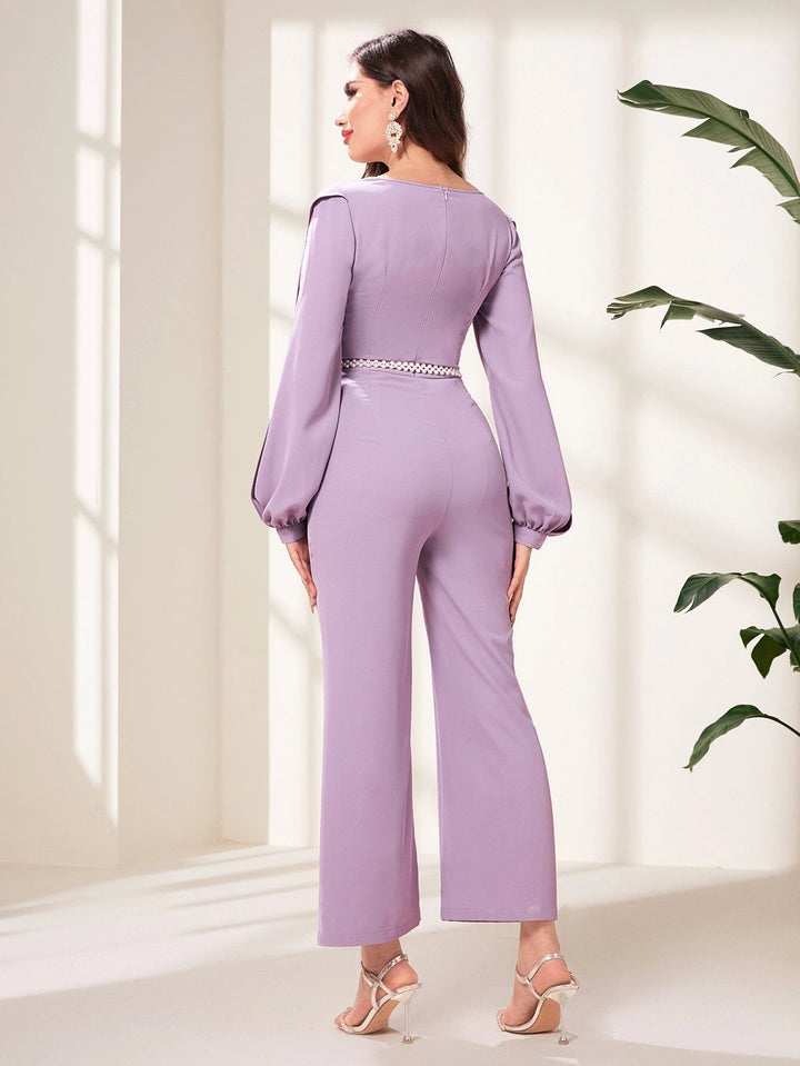 Split Sleeve Flare Leg Jumpsuit Without Belt