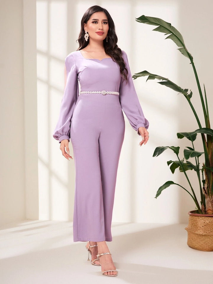 Split Sleeve Flare Leg Jumpsuit Without Belt