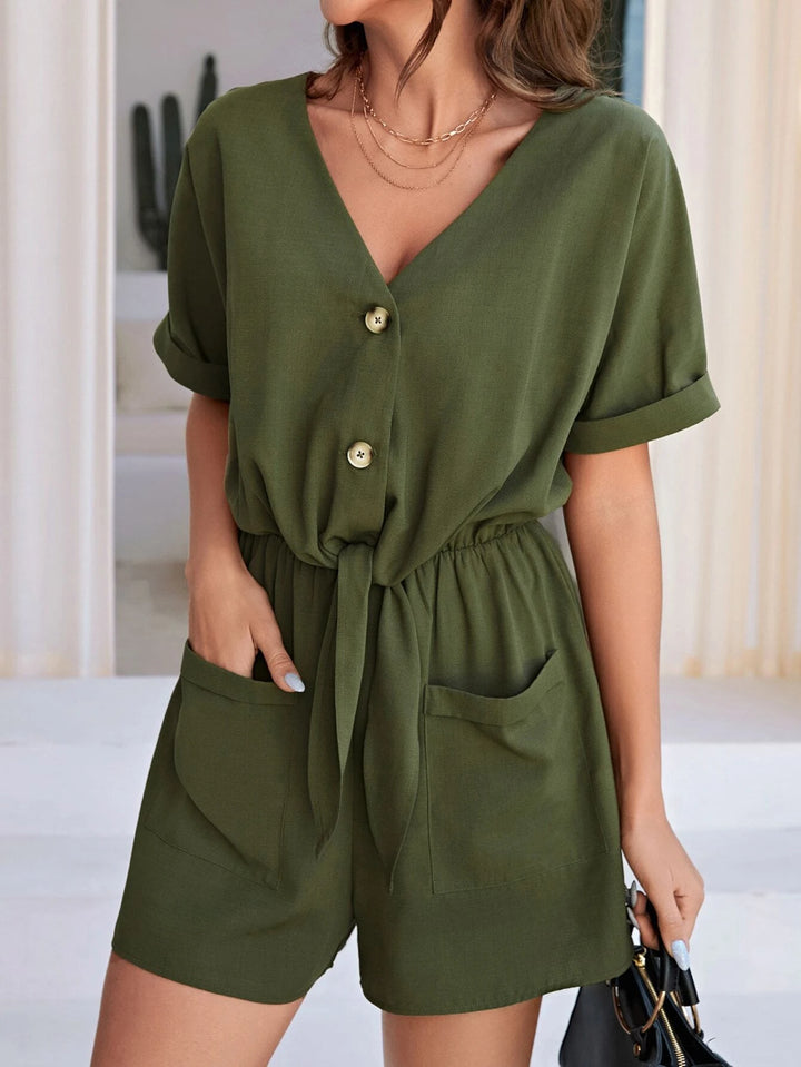 Roll Up Sleeves Dual Pocket Romper