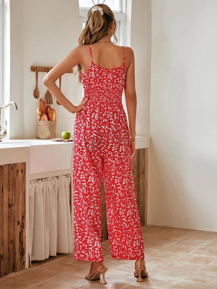 Floral Print Tie Front Cami Jumpsuit