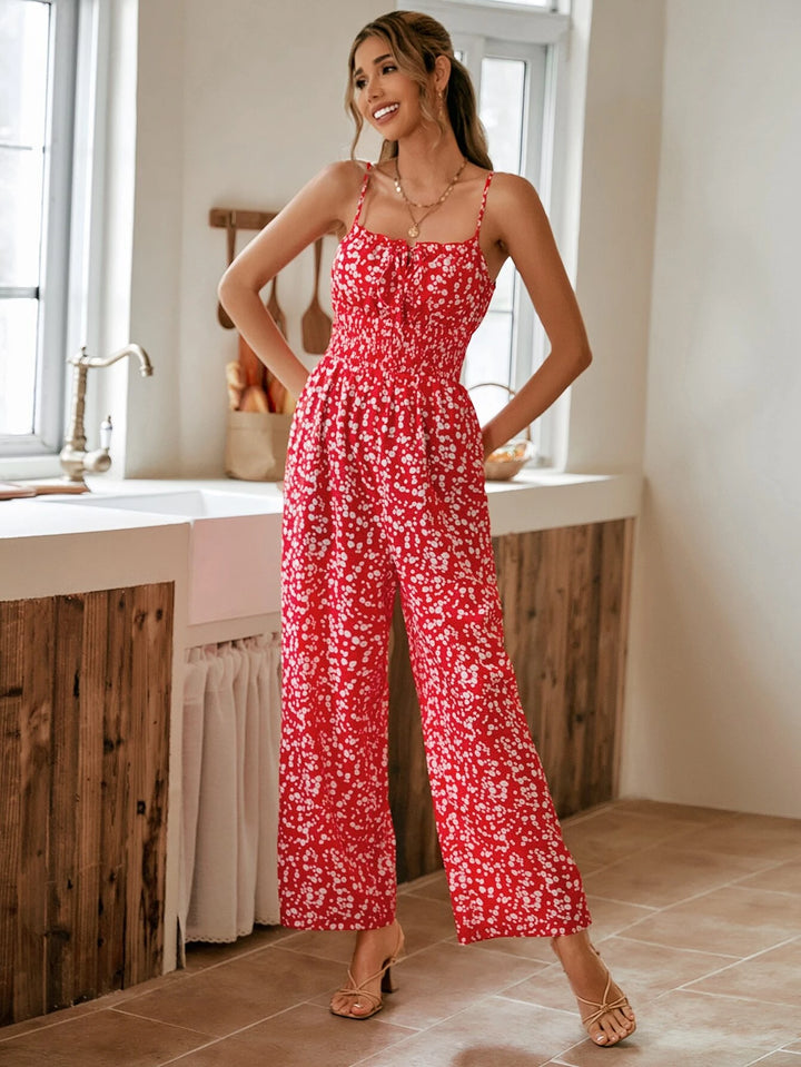 Floral Print Tie Front Cami Jumpsuit