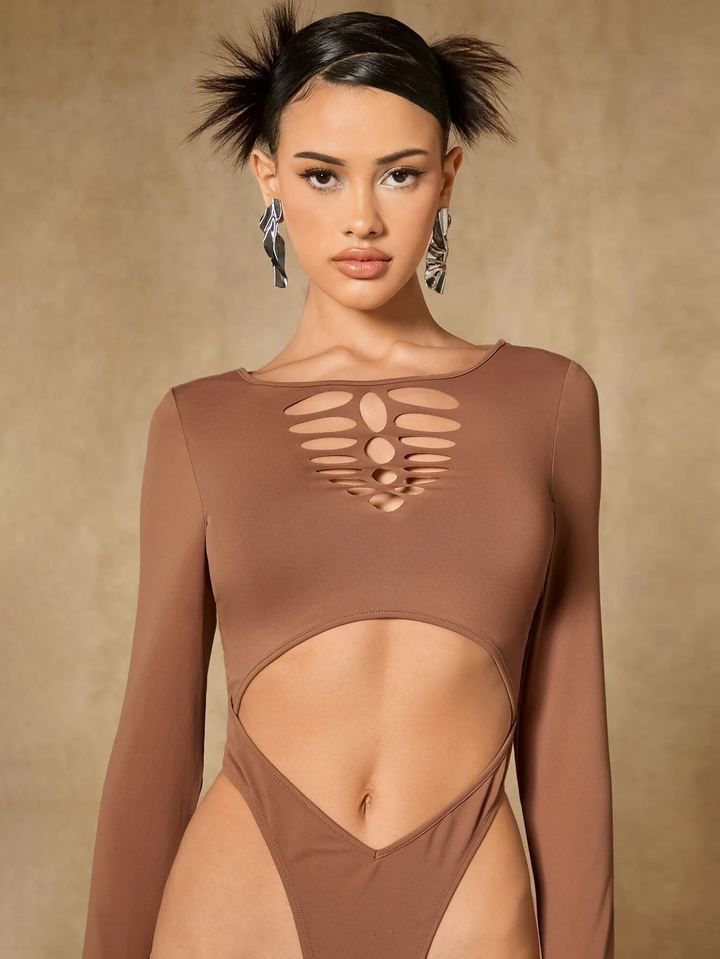 Crisscross Front  Long Sleeve Bodysuit