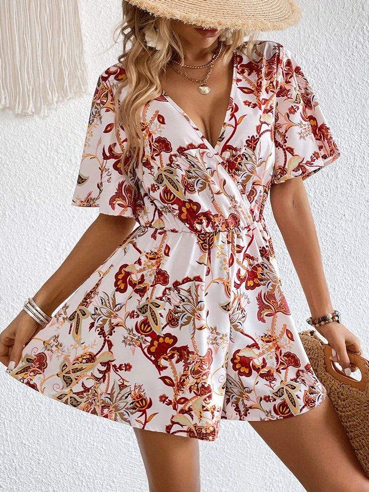 Floral Print Butterfly Sleeve Romper