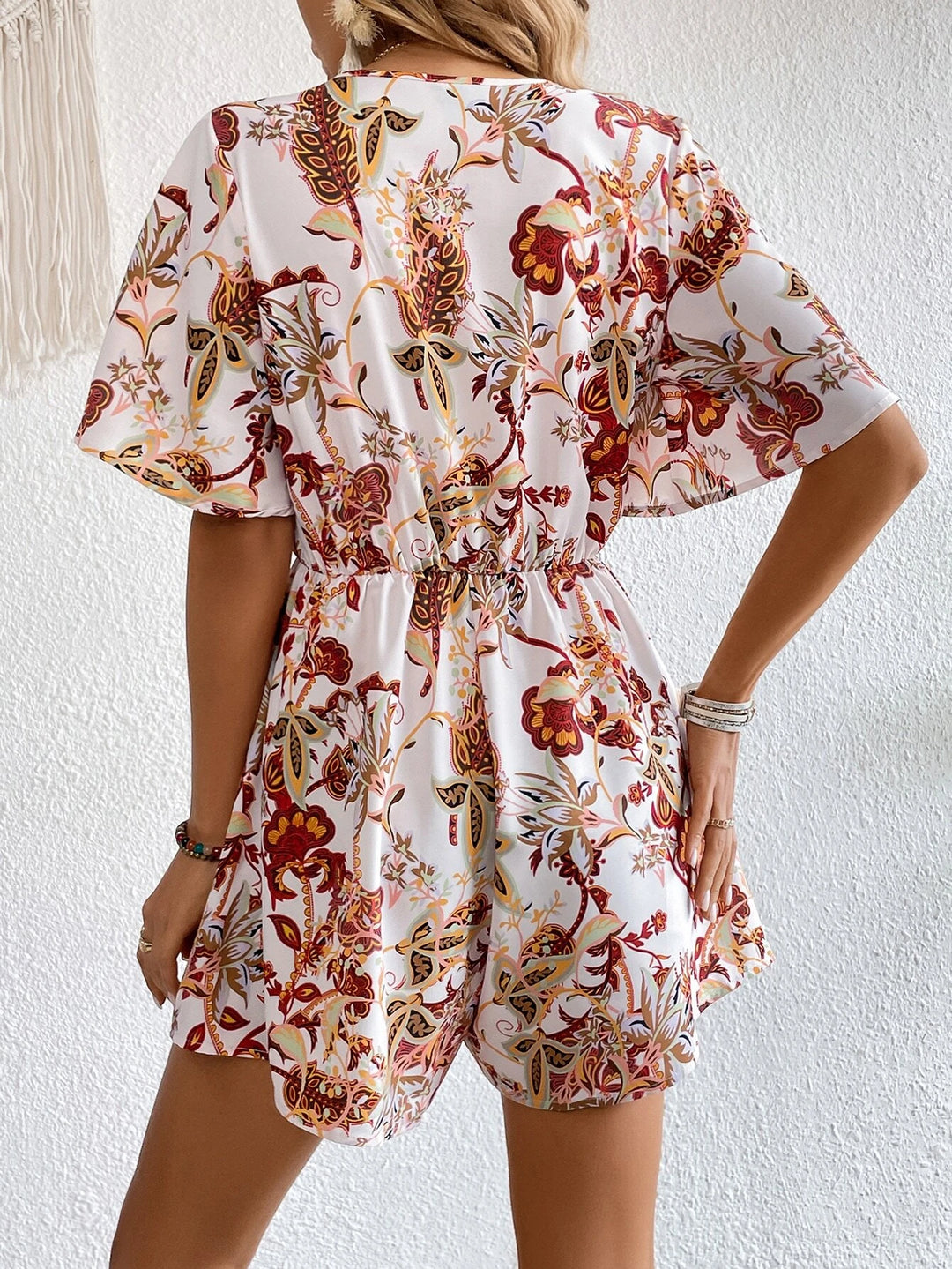 Floral Print Butterfly Sleeve Romper