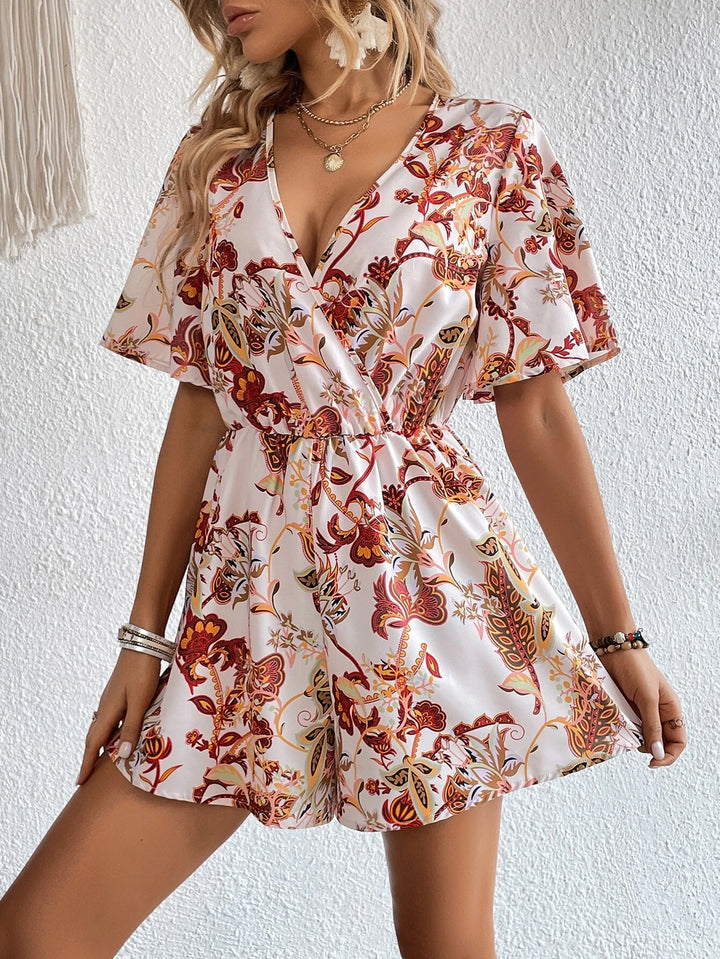 Floral Print Butterfly Sleeve Romper