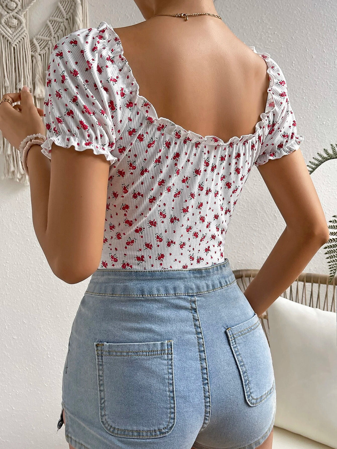 Off Shoulder Frill Trim Bodysuit