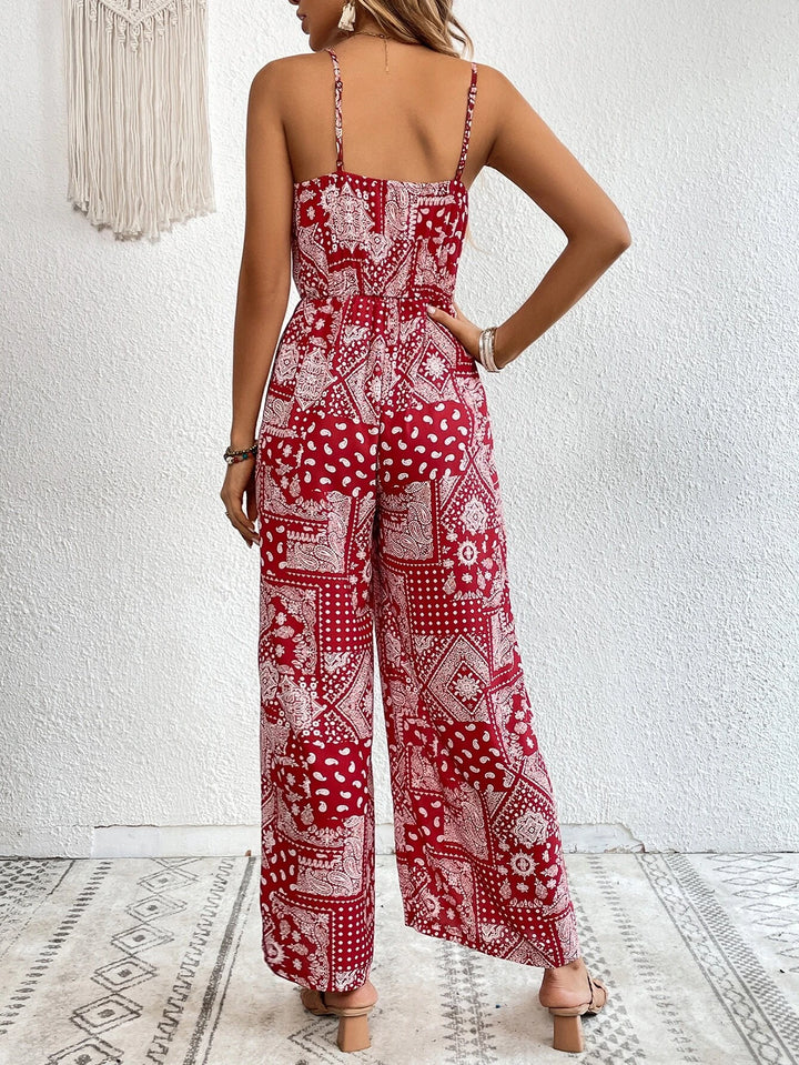 Bedruckter, ärmelloser Cami-Jumpsuit ohne Gürtel