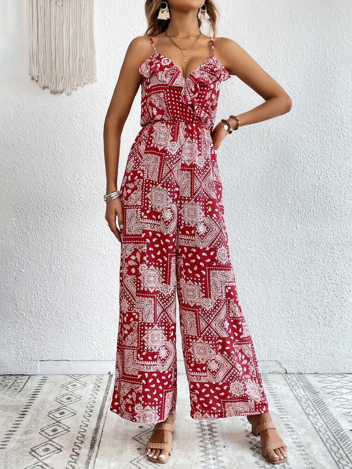 Bedruckter, ärmelloser Cami-Jumpsuit ohne Gürtel