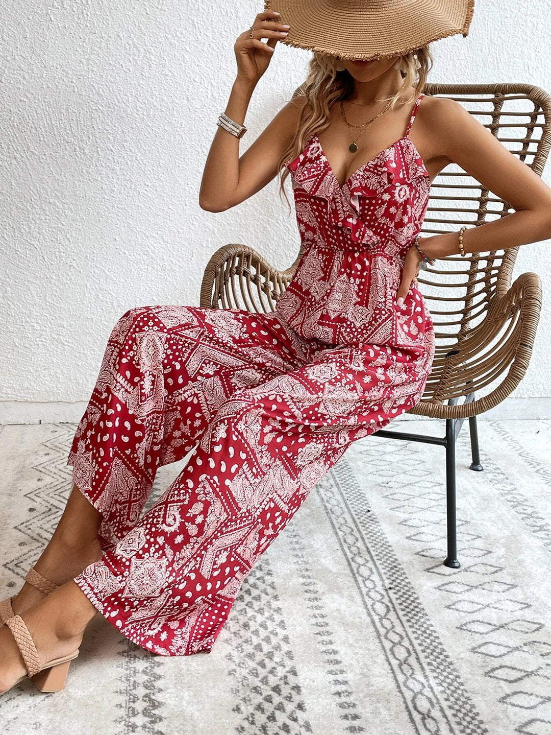 Printed Sleeveless Cami Jumpsuit Without Belt