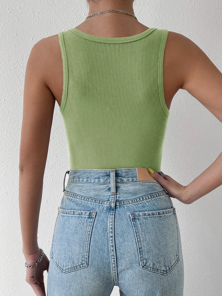 Solid Ribbed Knit Tank Bodysuit
