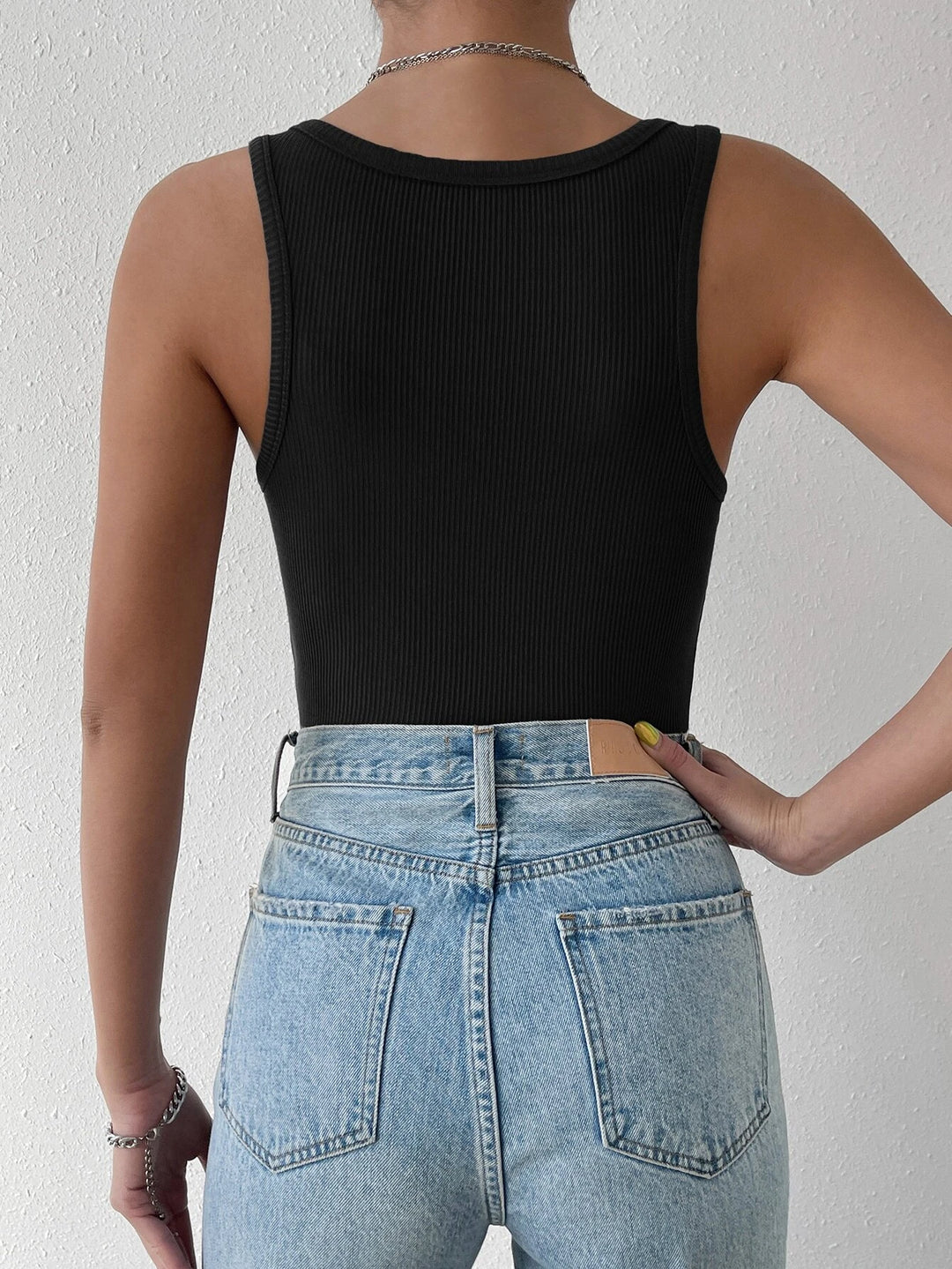 Solid Ribbed Knit Tank Bodysuit