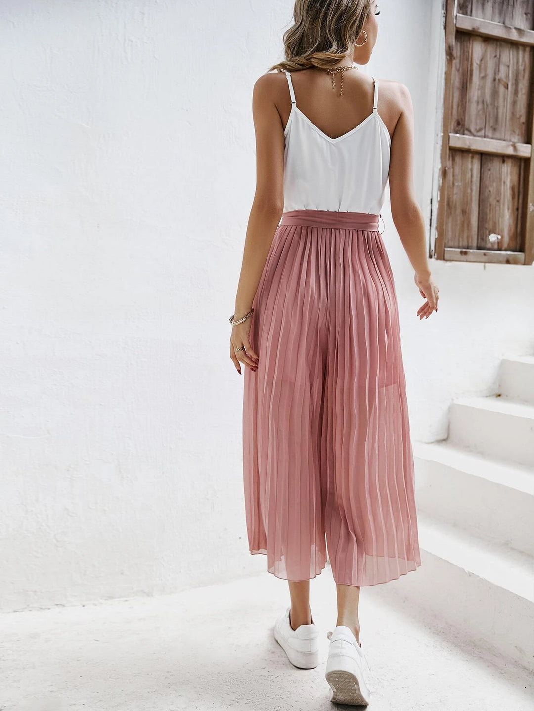 Two Tone Pleated Belted Cami Jumpsuit