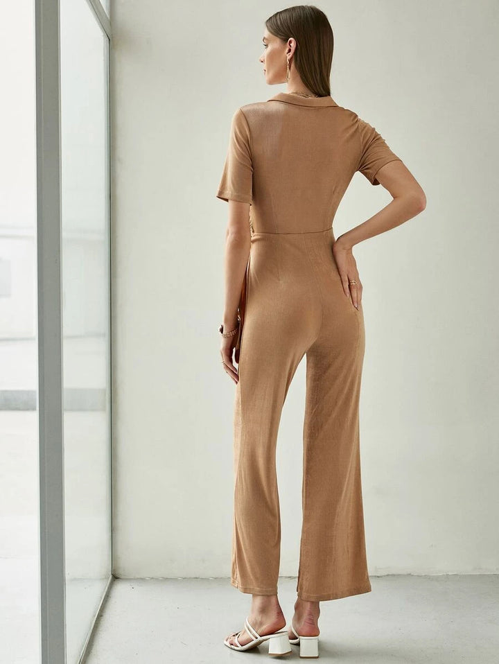 Solid Tie Front Wrap Jumpsuit