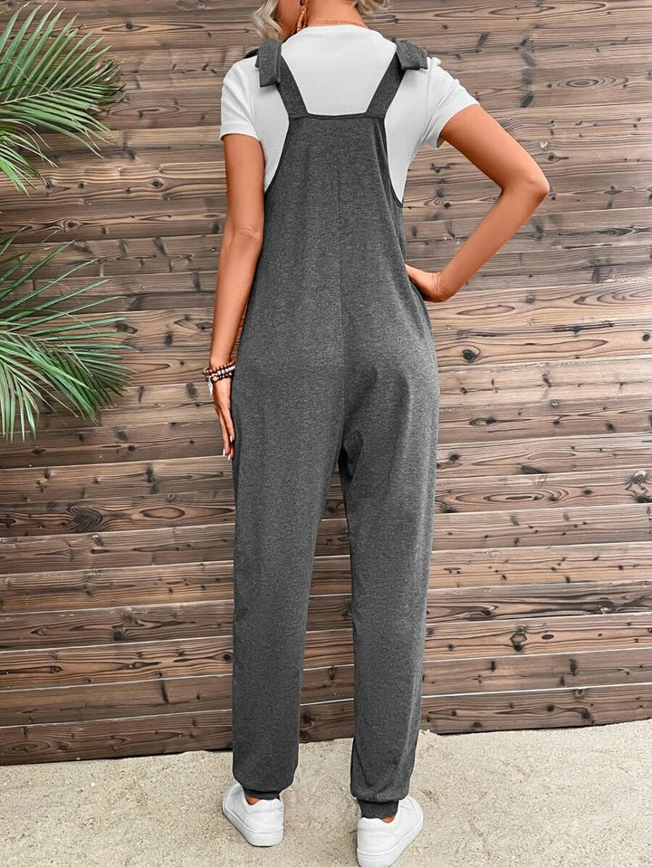 Dual Pocket Tie Shoulder Overall Jumpsuit Without Tee