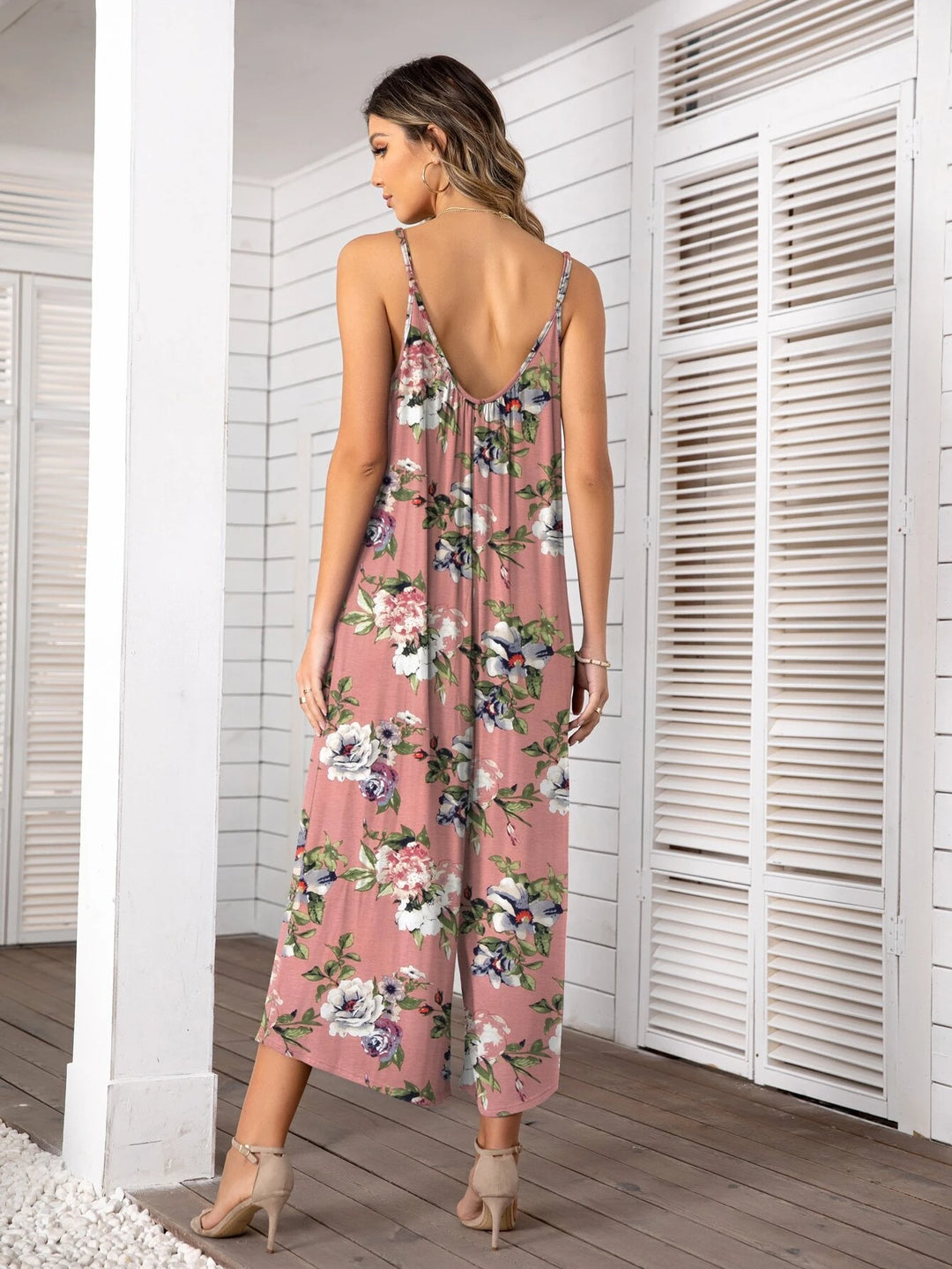 Long Length Floral Print Sleeveless Jumpsuit