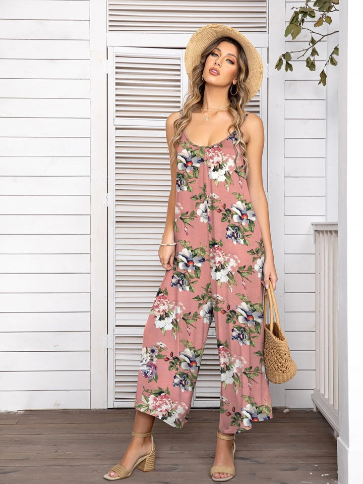 Long Length Floral Print Sleeveless Jumpsuit