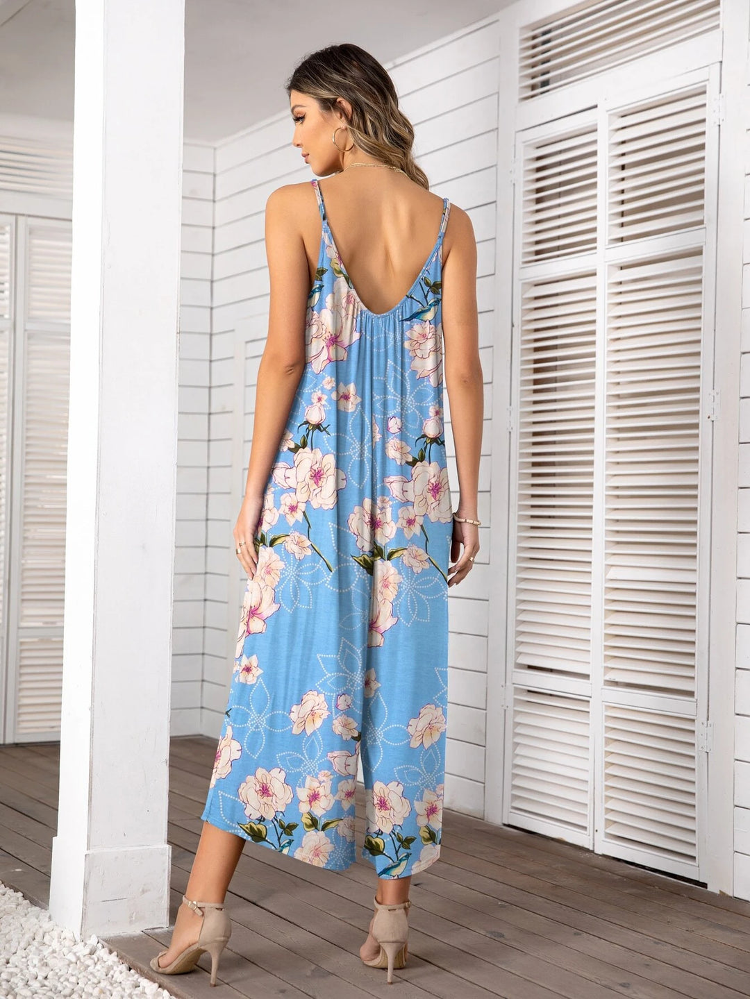 Floral Print Wide Leg Sleeveless Jumpsuit