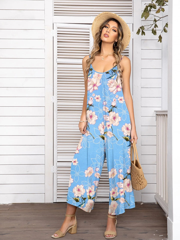 Floral Print Wide Leg Sleeveless Jumpsuit