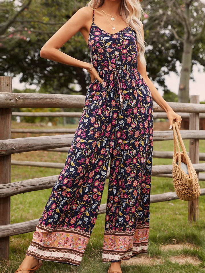 Floral Print Wide Leg Cami Jumpsuit