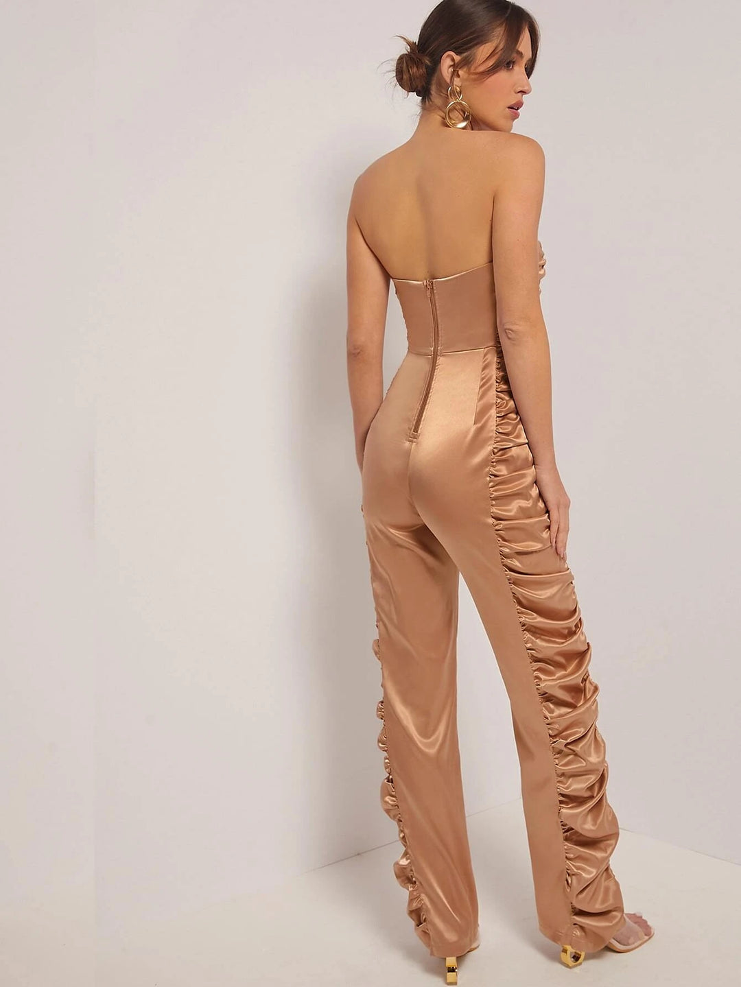 Ruched Side Satin Tube Jumpsuit