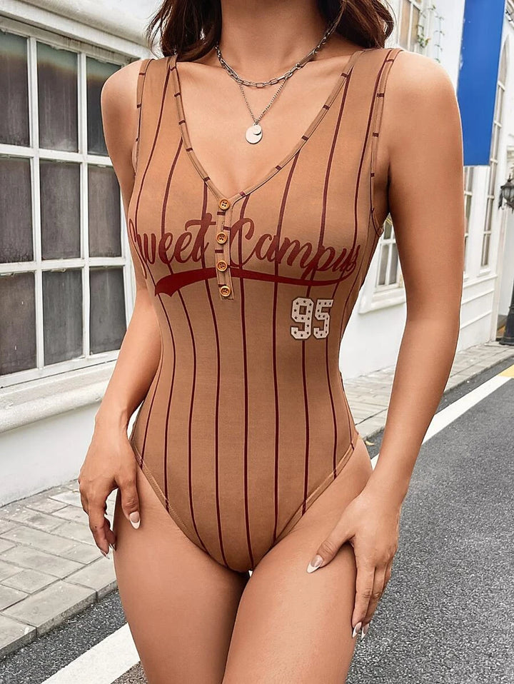 Letter Graphic Tank Bodysuit