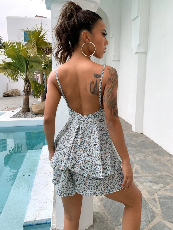 Floral Tie Front Romper Jumpsuit