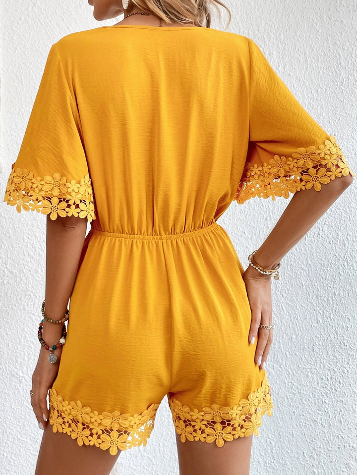 Lace Panel Knot Front Romper