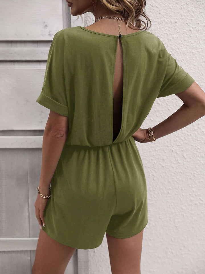 Solid Button Front Tee Romper