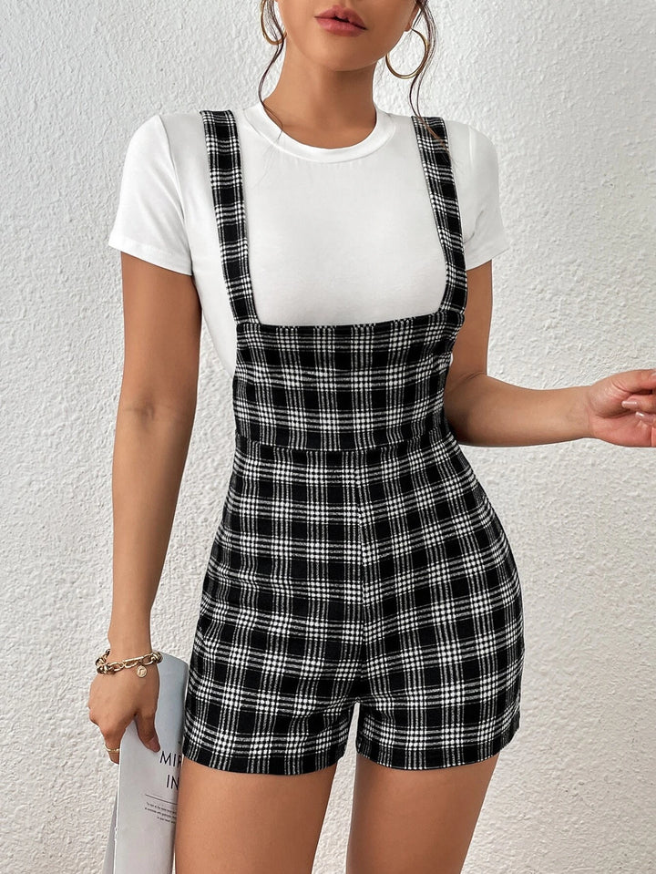 Plaid Print Romper Without Tee