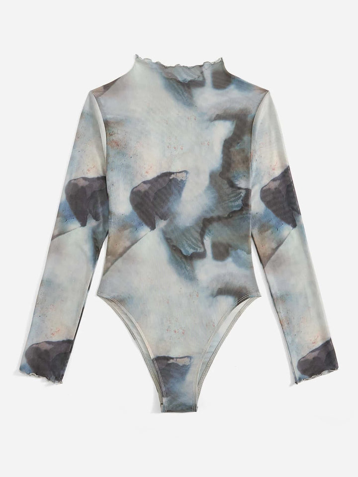 Tie Dye Mock Neck Mesh Bodysuit