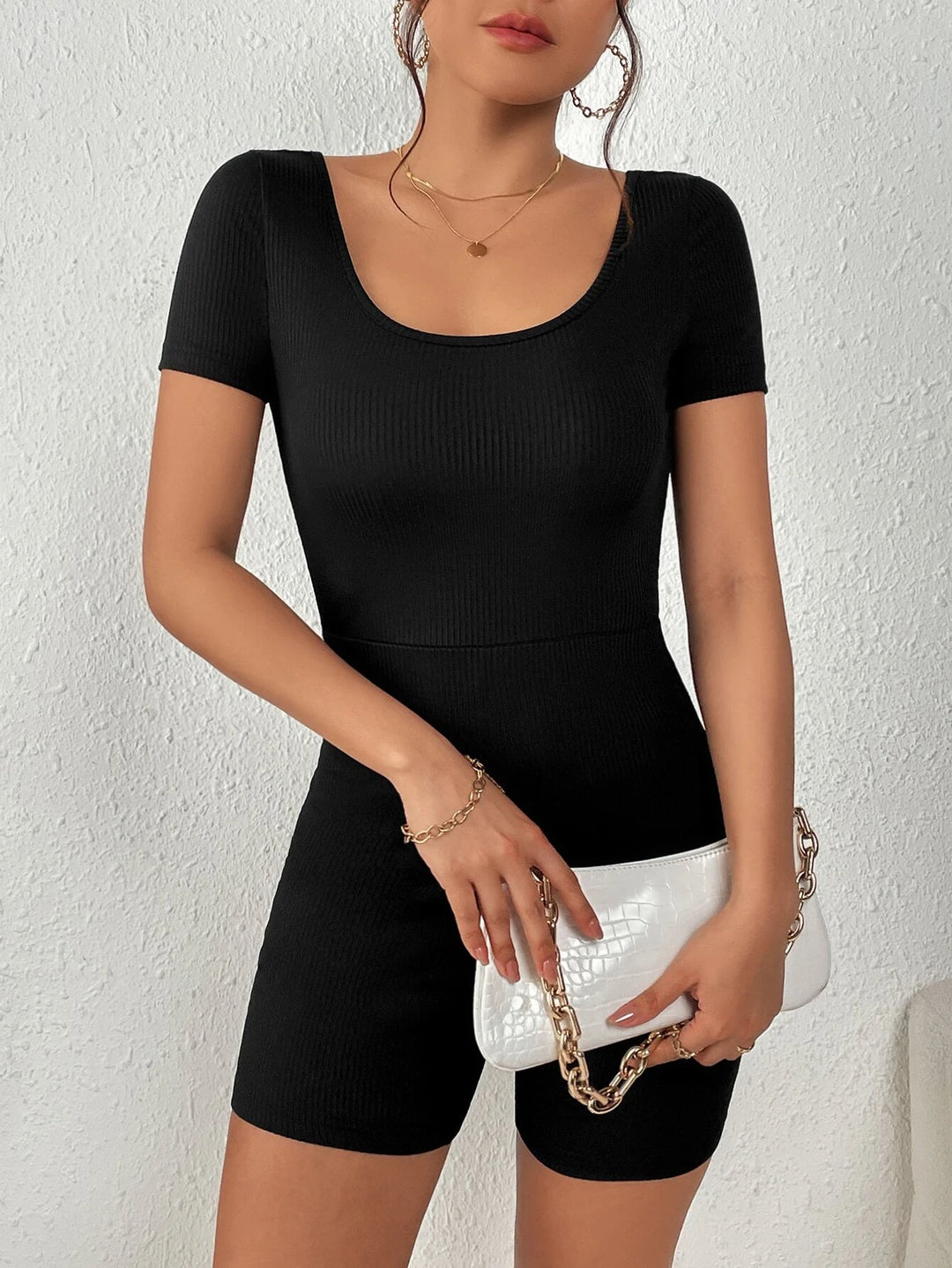 Ribbed Knit Unitard Romper