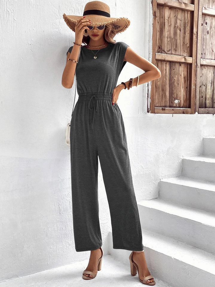 Solid Knot Waist Slant Pocket Jumpsuit