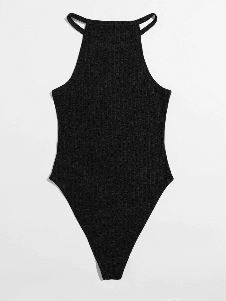 Solid Sleeveless Halter Bodysuit