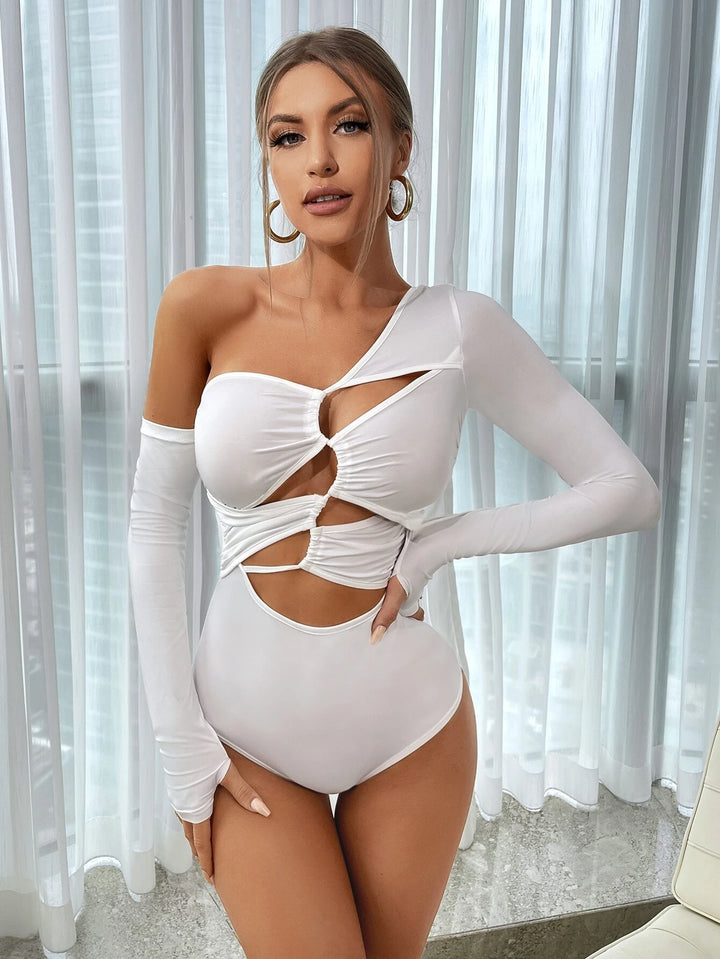 Asymmetrical Neck Long Sleeves Bodysuit