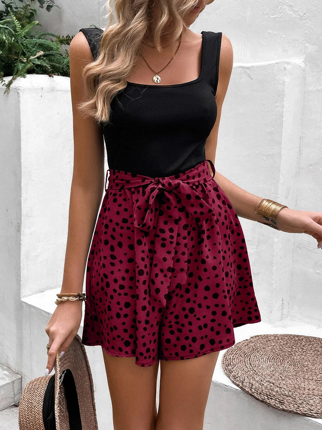 Print Belted Tank Romper