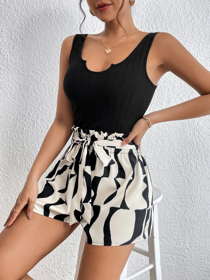 Graphic Print Notched Neck Romper