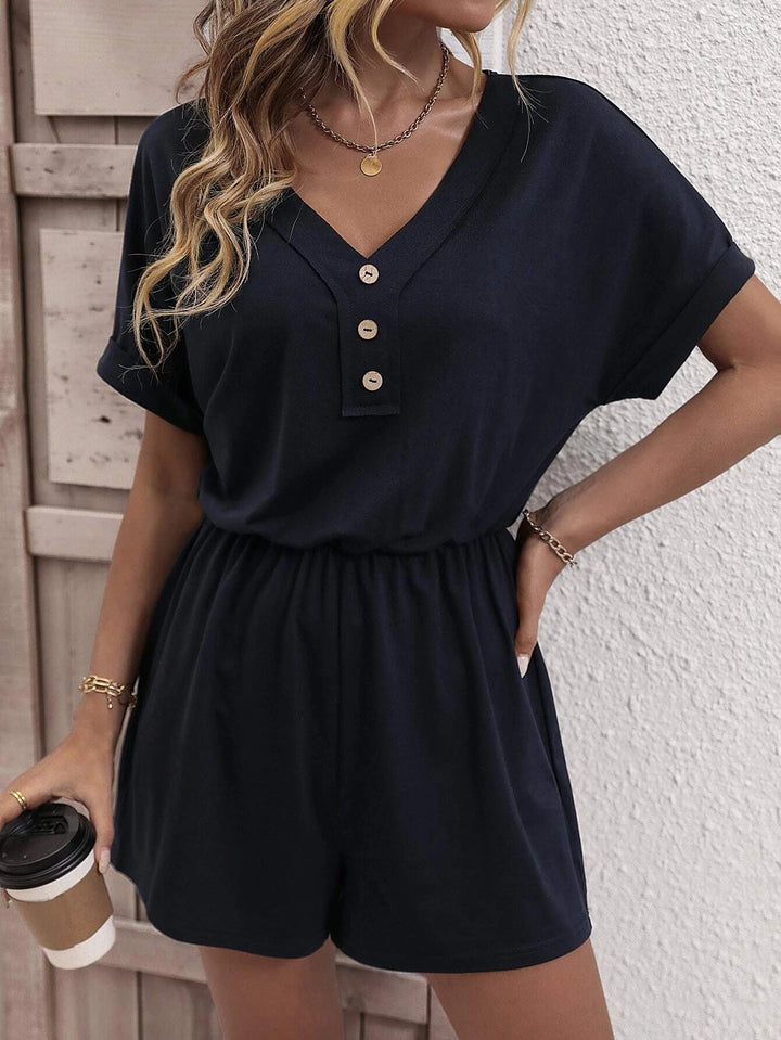 Solid Button Front Tee Romper