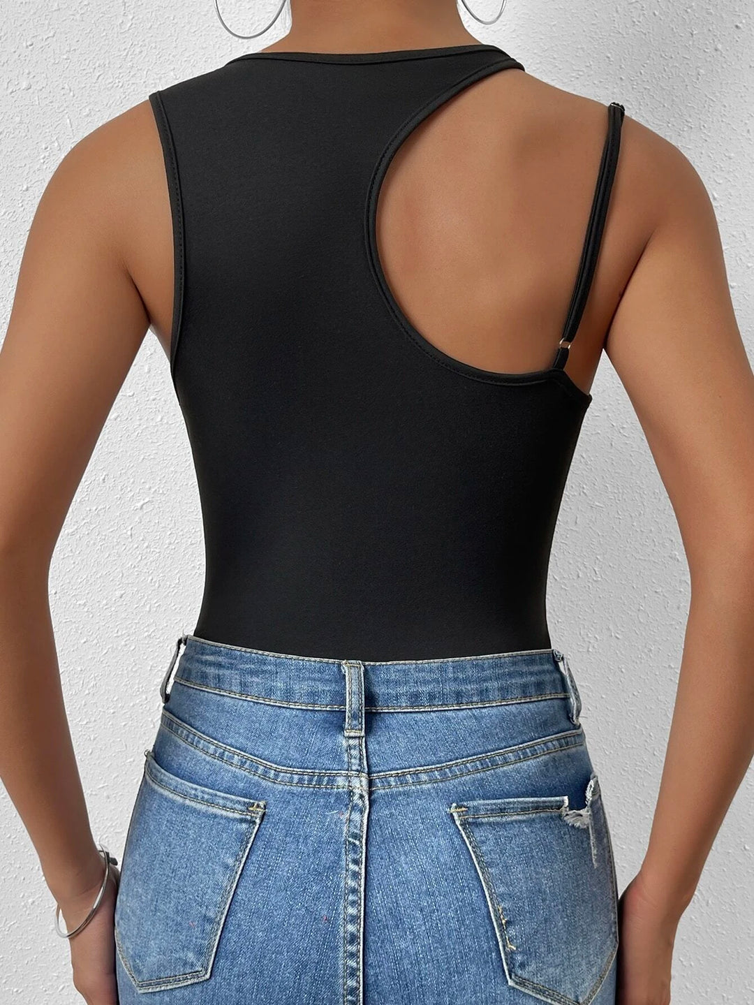 Cut Out Asymmetrical Neck Bodysuit