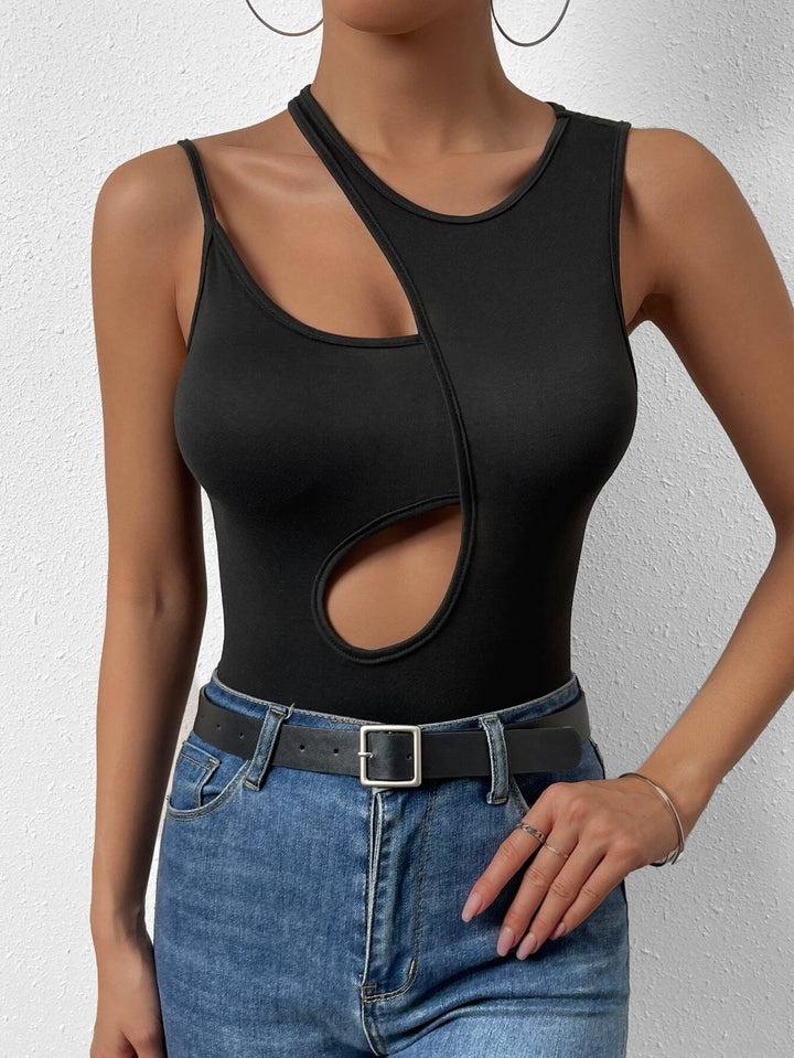 Cut Out Asymmetrical Neck Bodysuit