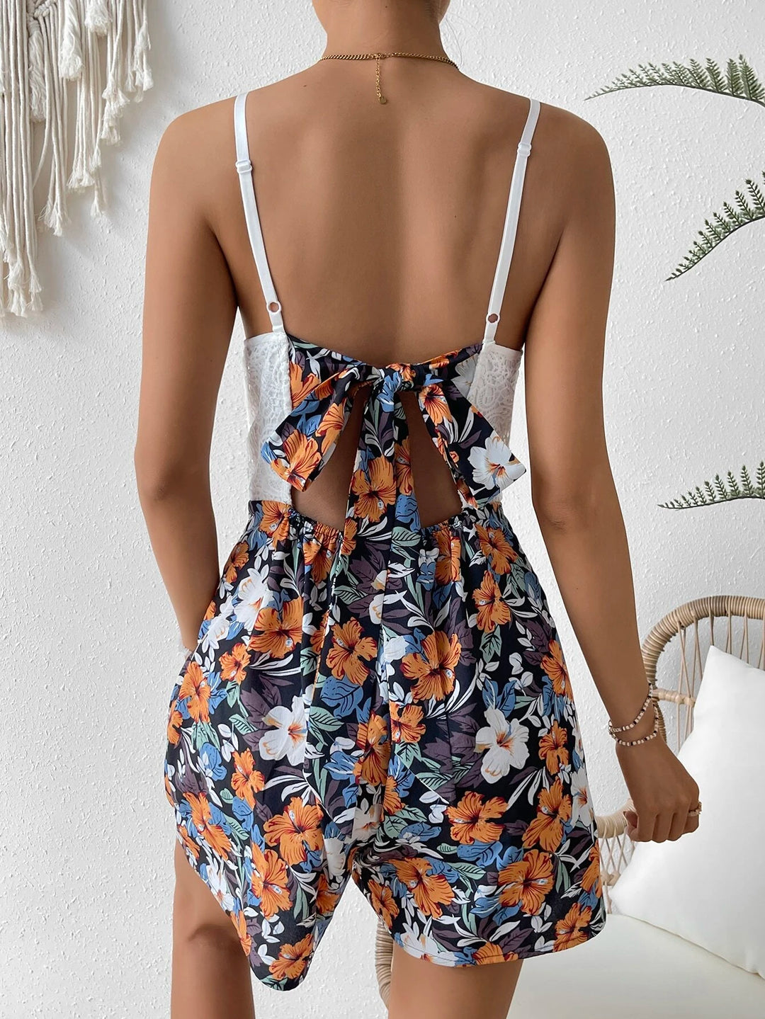 Floral Print Cami Twist Romper