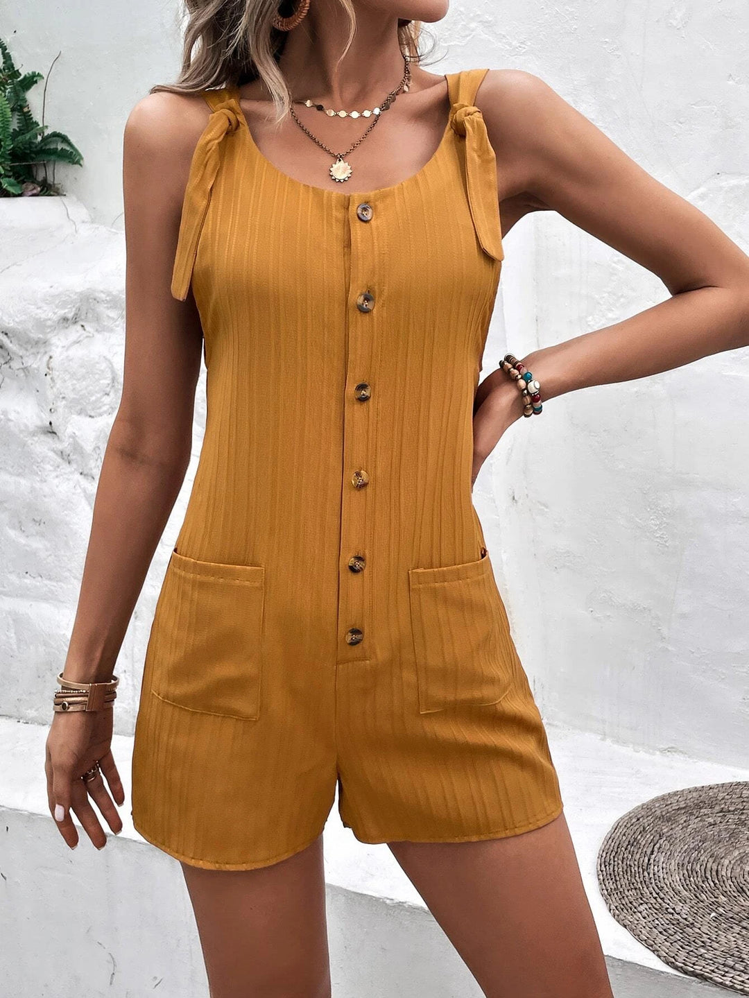 Dual Pocket Button Front Romper