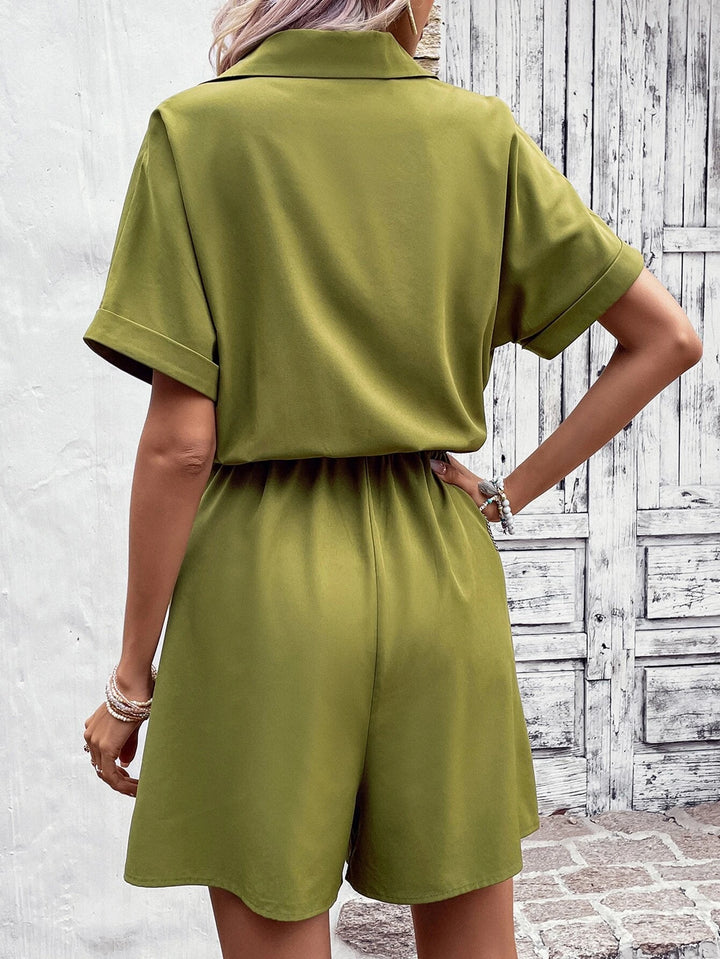 Short Sleeve Knot Front Shirt Romper