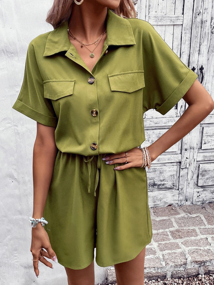 Short Sleeve Knot Front Shirt Romper