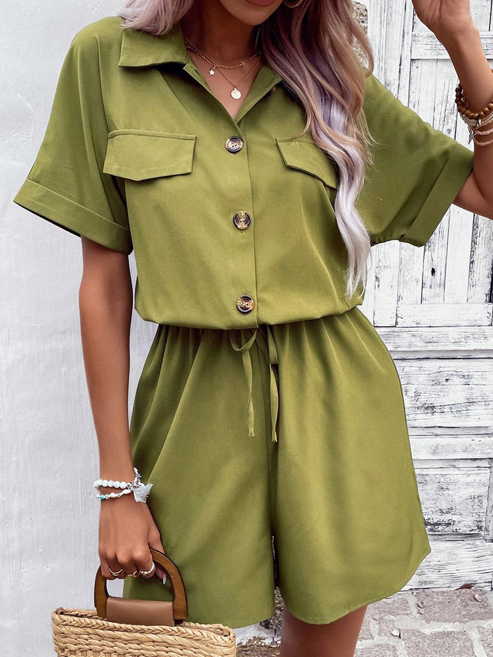 Short Sleeve Knot Front Shirt Romper