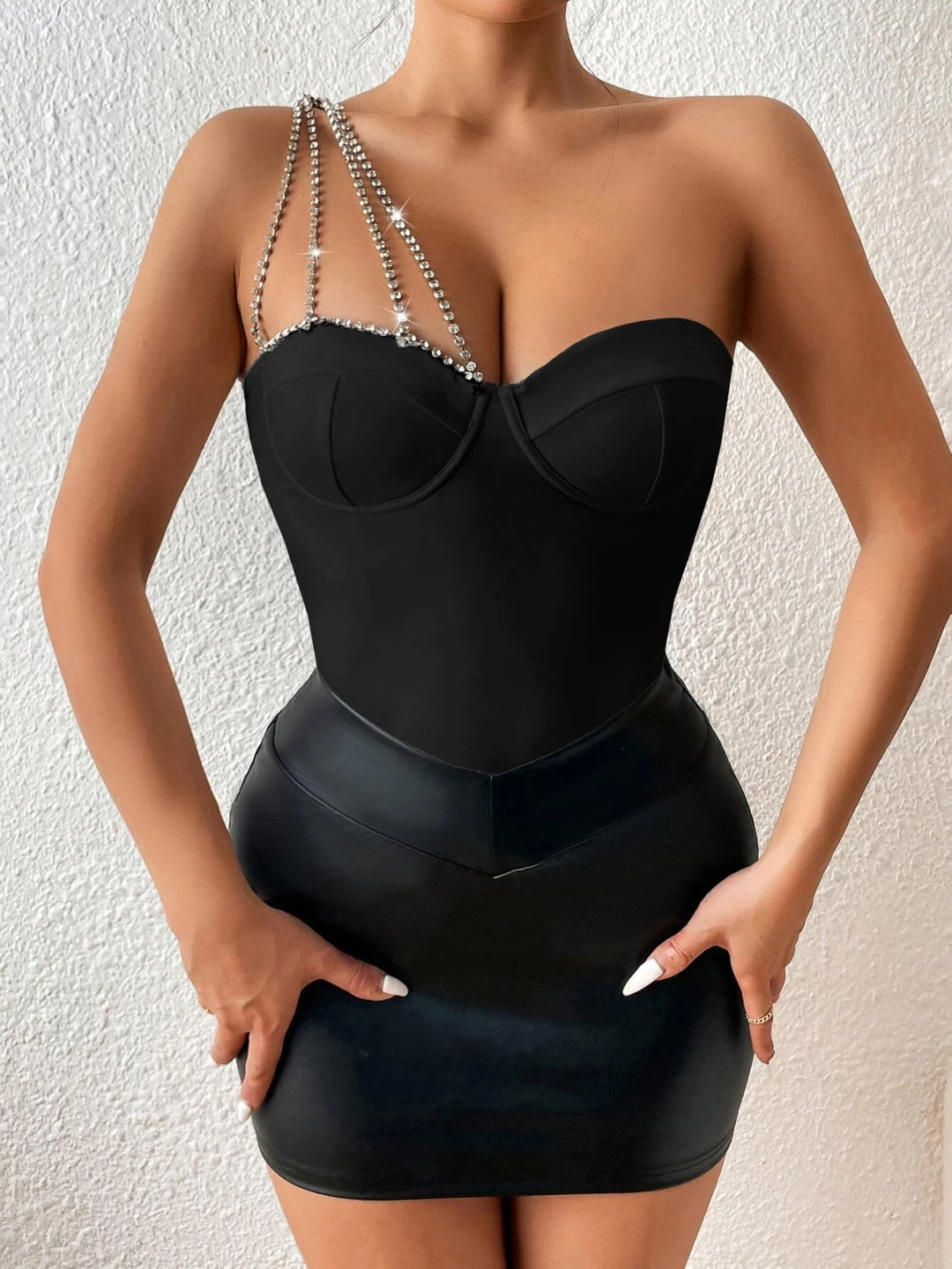 Rhinestone Decor Sleeveless Bodysuit