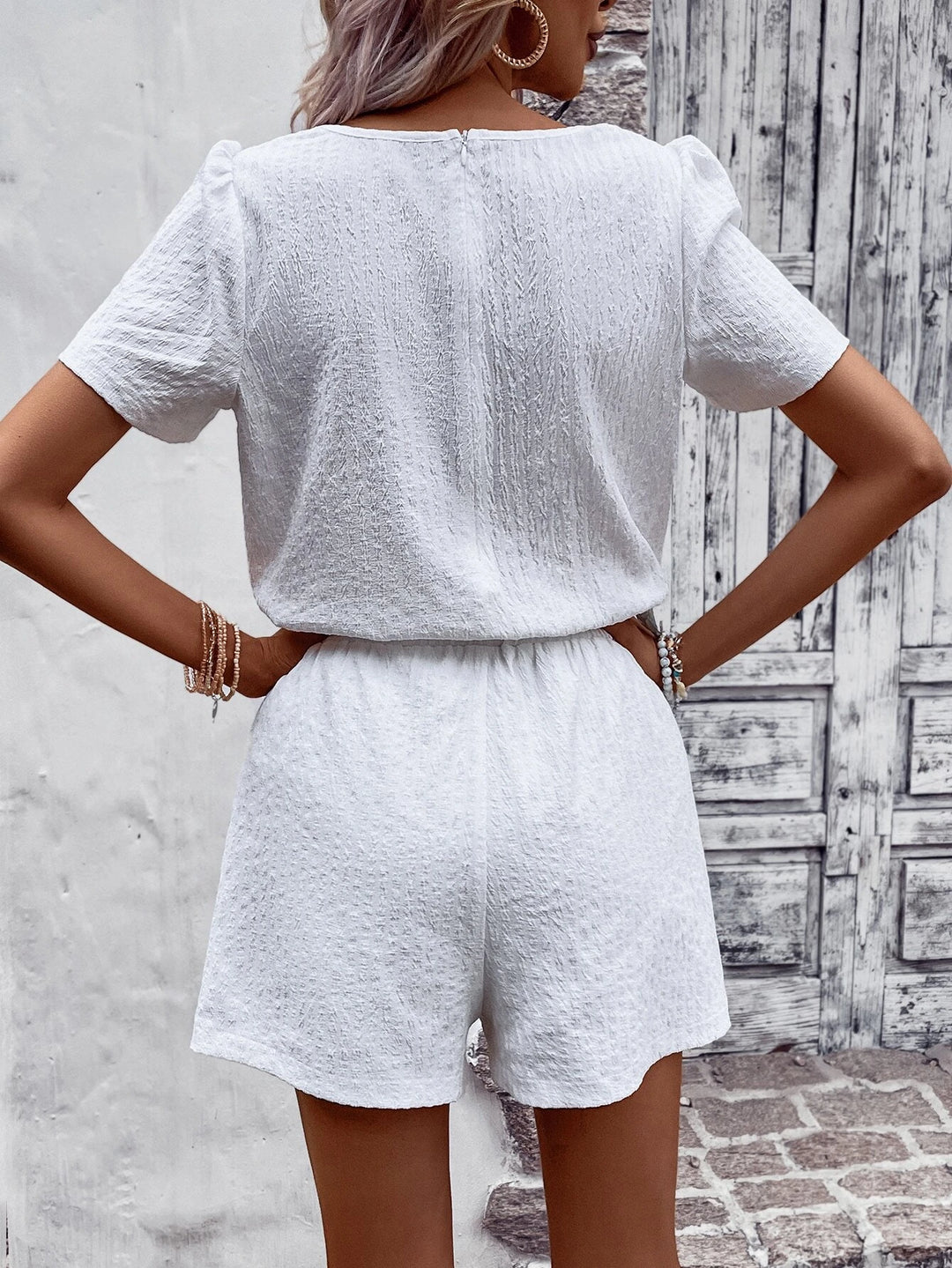 Contrast Lace Short Sleeve Romper