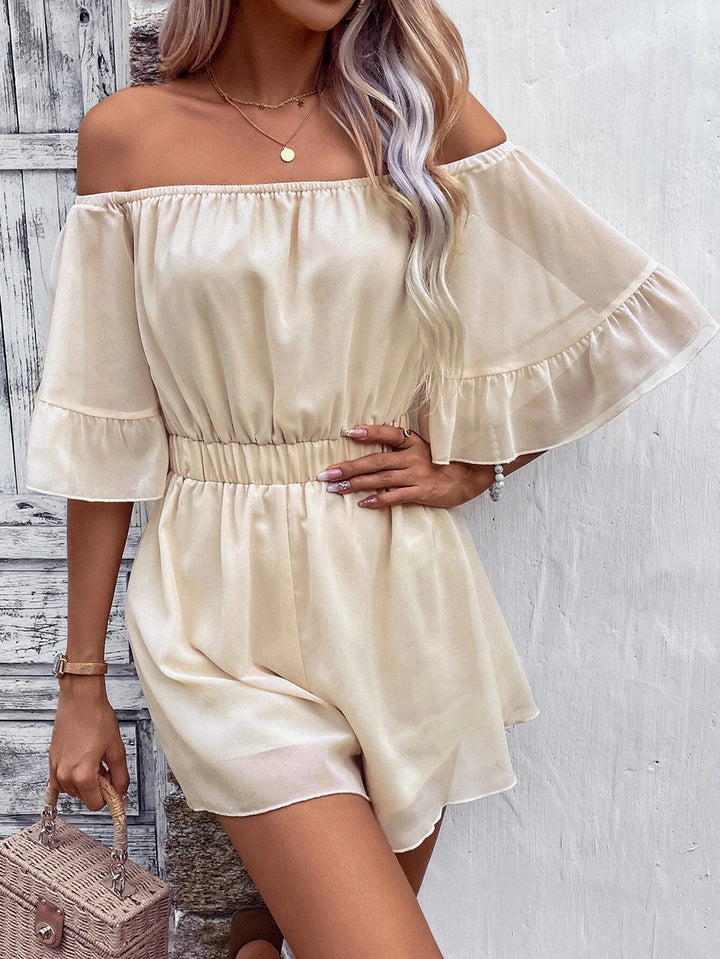 Off Shoulder White Flounce Sleeve Romper