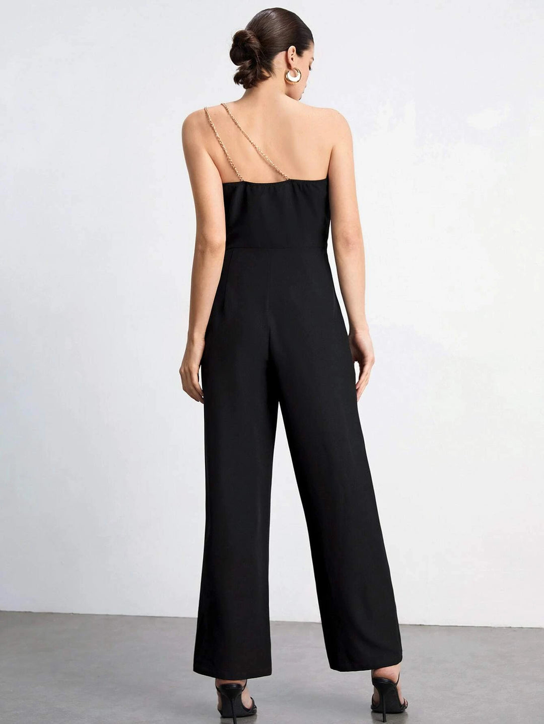 One Shoulder Solid Colored Jumpsuit